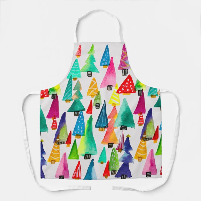 Cute watercolor Christmas trees Apron (Front)