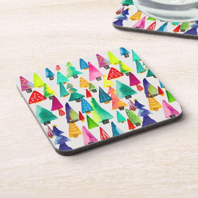 Cute watercolor Christmas trees Beverage Coaster (Left Side)