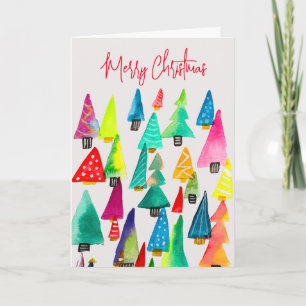 Cute watercolor Christmas trees Card