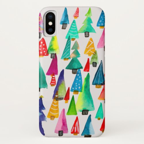 Cute watercolor Christmas trees iPhone XS Case