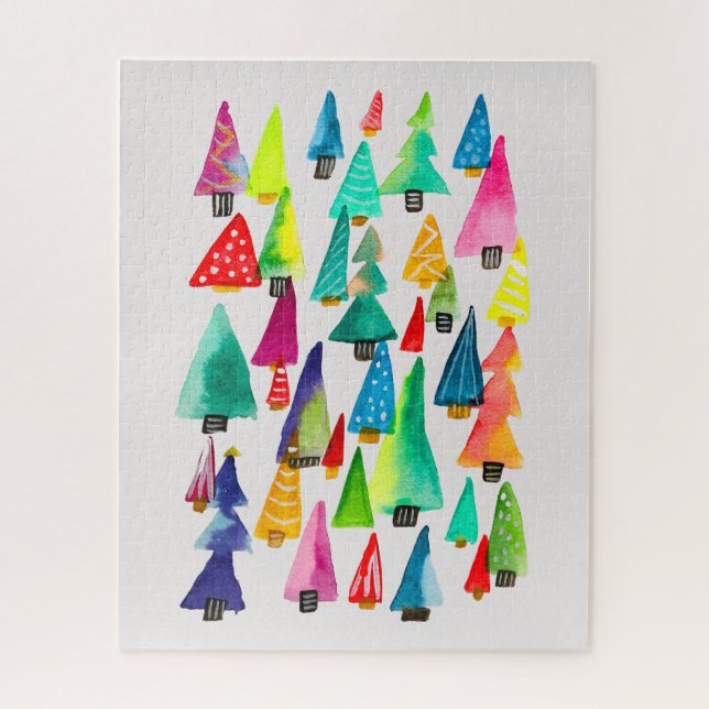 Cute watercolor Christmas trees Jigsaw Puzzle (Vertical)