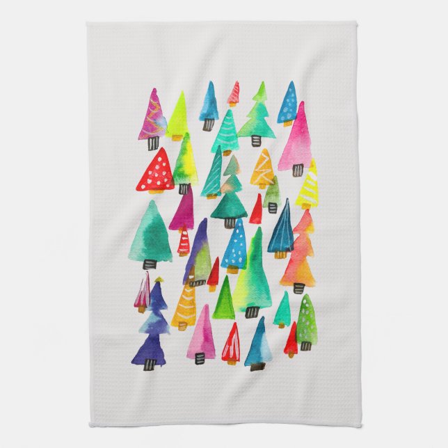 Cute watercolor Christmas trees Kitchen Towel (Vertical)