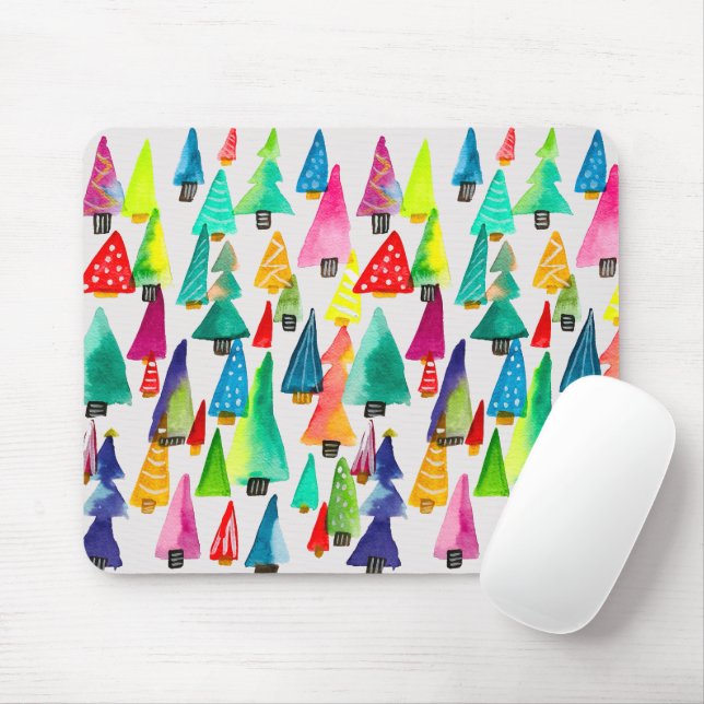 Cute watercolor Christmas trees Mouse Pad (With Mouse)