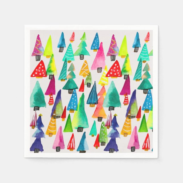 Cute watercolor Christmas trees Napkins (Front)