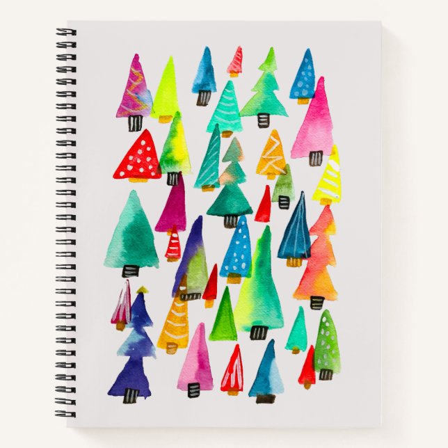 Cute watercolor Christmas trees Notebook (Front)