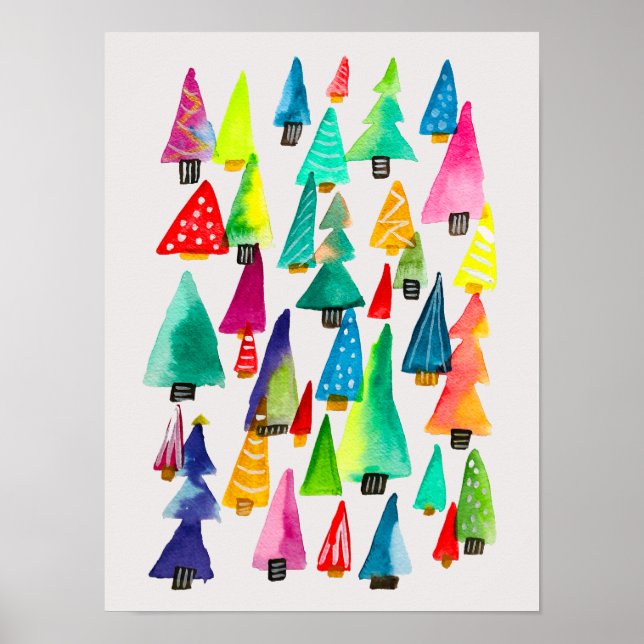 Cute watercolor Christmas trees Poster (Front)