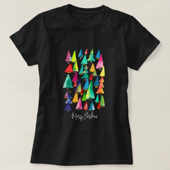Cute watercolor Christmas trees T-Shirt (Design Front)
