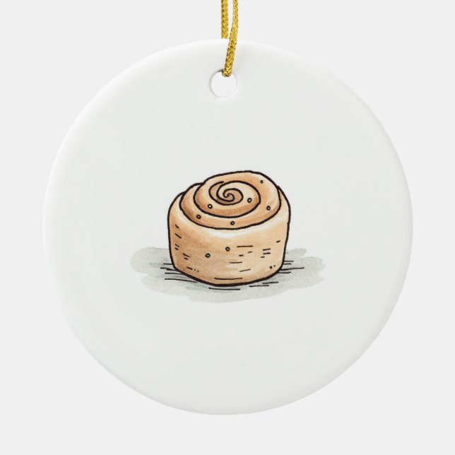 Cute Watercolor Cinnamon Roll Ceramic Ornament (Front)