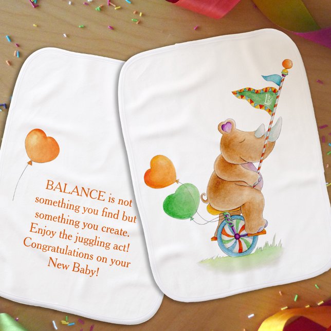 Cute watercolor Circus rhino baby hat Burp Cloth (Creator Uploaded)