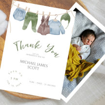 Cute Watercolor Clothes Modern Photo Baby Shower