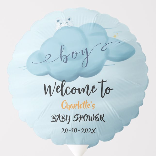 Cute Watercolor Cloud Baby Boy Shower Balloon (Front)