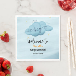 Cute Watercolor Cloud Baby Boy Shower Napkins