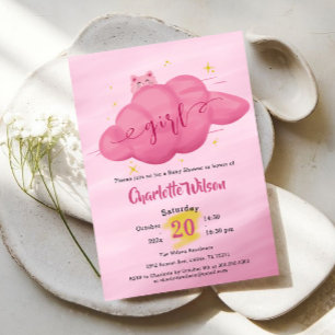 Cute Watercolor Cloud Baby Girl Shower Invitation