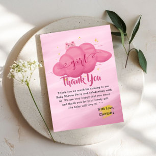 Cute Watercolor Cloud Baby Girl Shower Thank You Card