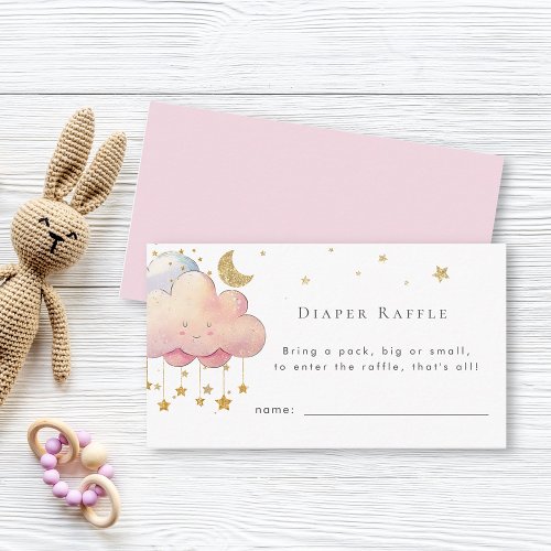 Cute Watercolor Cloud Star Baby Girl Diaper Raffle Enclosure Card