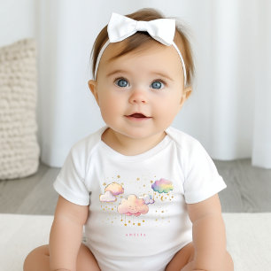 Cute Watercolor Cloud Star Baby Girl Shower Bodysuit