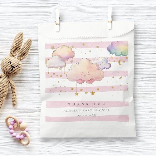 Cute Watercolor Cloud Star Baby Girl Shower Pink Favor Bag