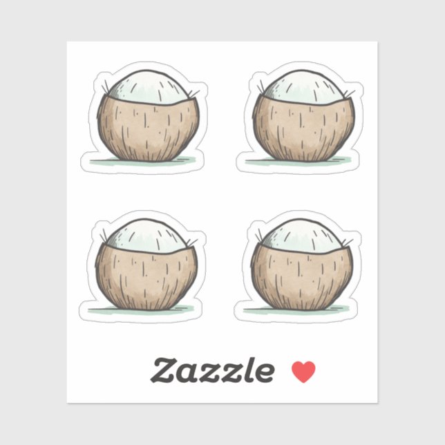Cute Watercolor Coconut Sticker (Sheet)