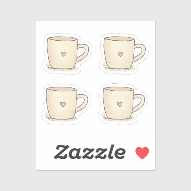 Cute Watercolor Coffee Cup With A Heart Sticker (Sheet)
