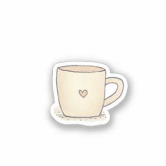 Cute Watercolor Coffee Cup With A Heart Sticker