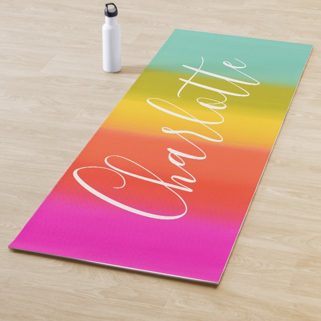 Cute Watercolor Color Block Personalized Name Yoga Mat (In Situ)