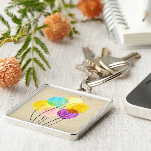Cute watercolor colorful balloons keychain (Side)