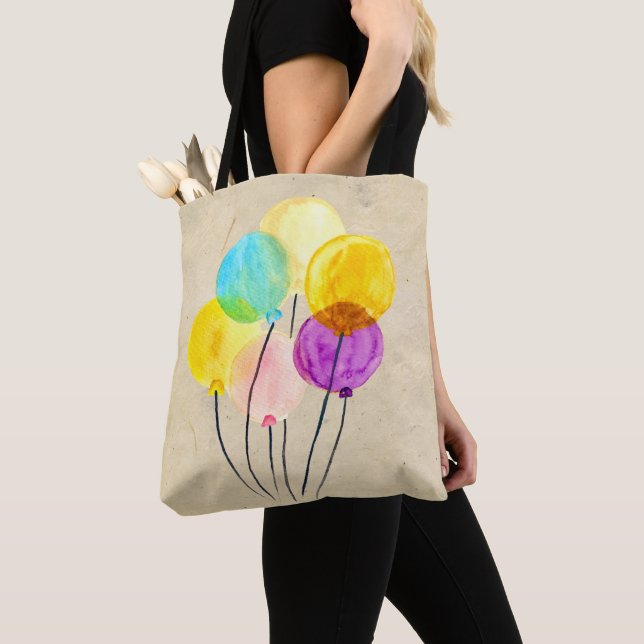 Cute watercolor colorful balloons tote bag (Close Up)