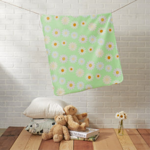Cute watercolor colorful Daisy Pattern Green Baby Blanket