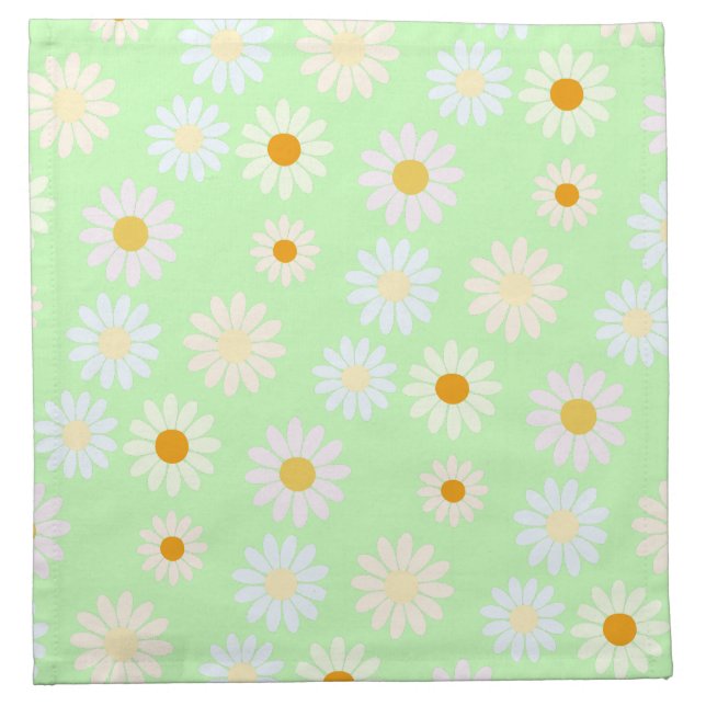 Cute watercolor colorful Daisy Pattern Green Cloth Napkin (Front)