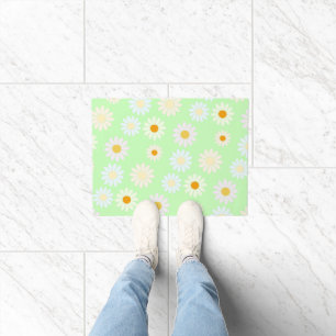 Cute watercolor colorful Daisy Pattern Green Doormat