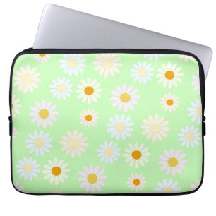 Cute watercolor colorful Daisy Pattern Green Laptop Sleeve