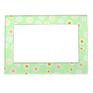 Cute watercolor colorful Daisy Pattern Green Magnetic Frame