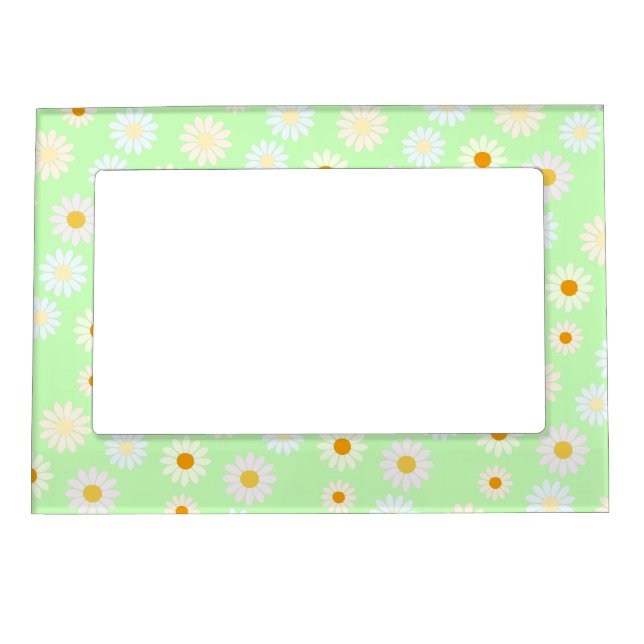 Cute watercolor colorful Daisy Pattern Green Magnetic Frame (Front)
