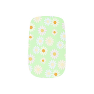Cute watercolor colorful Daisy Pattern Green Minx Nail Art