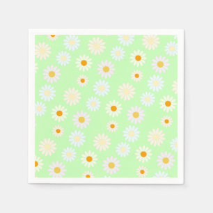 Cute watercolor colorful Daisy Pattern Green Napkins