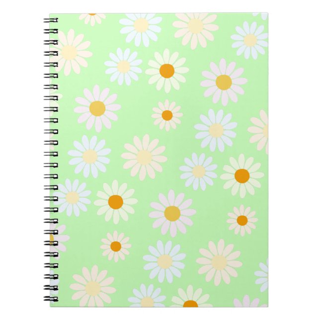 Cute watercolor colorful Daisy Pattern Green Notebook (Front)