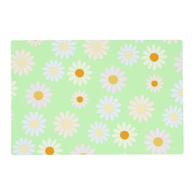 Cute watercolor colorful Daisy Pattern Green Placemat (Front)