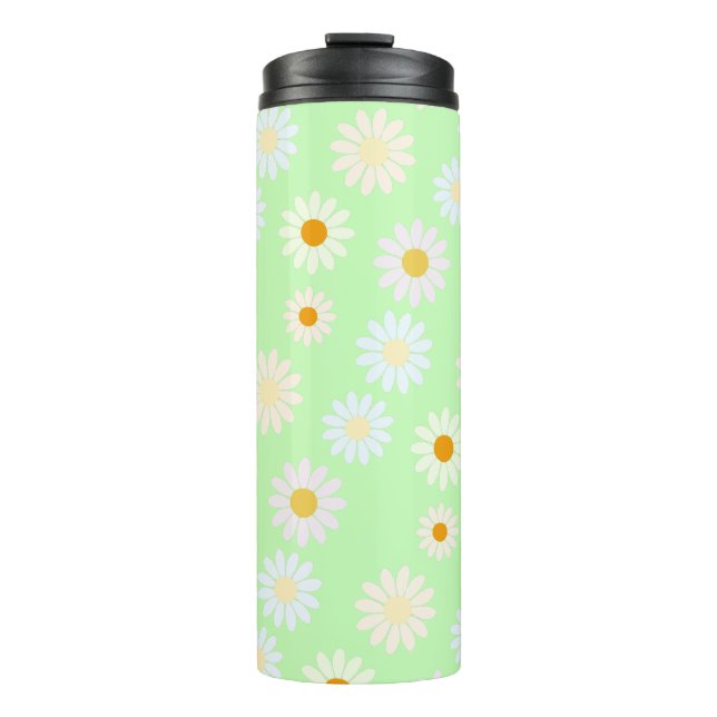 Cute watercolor colorful Daisy Pattern Green Thermal Tumbler (Front)