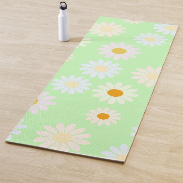 Cute watercolor colorful Daisy Pattern Green Yoga Mat (In Situ)