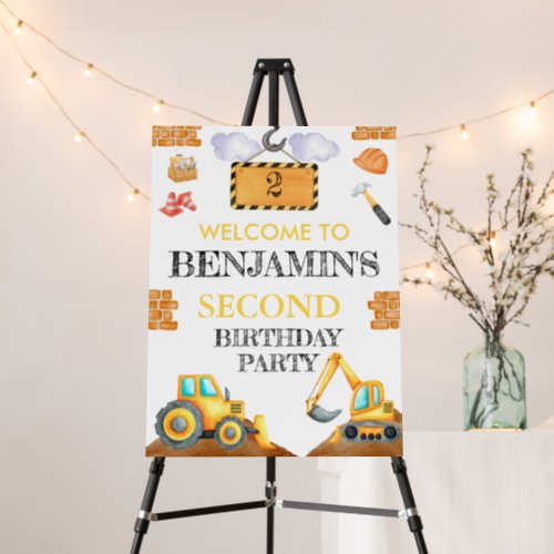 Cute Watercolor Construction Birthday Foam Board