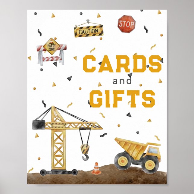 Cute Watercolor Construction Cards and Gifts Poster (Front)