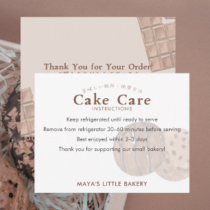Cute Watercolor Cookie Cake Care Instructions Thank You Card