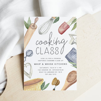 Cute Watercolor Cooking Class Invitation