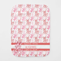 Cute Watercolor Coral and Pink Octopus Baby's Name Baby Burp Cloth