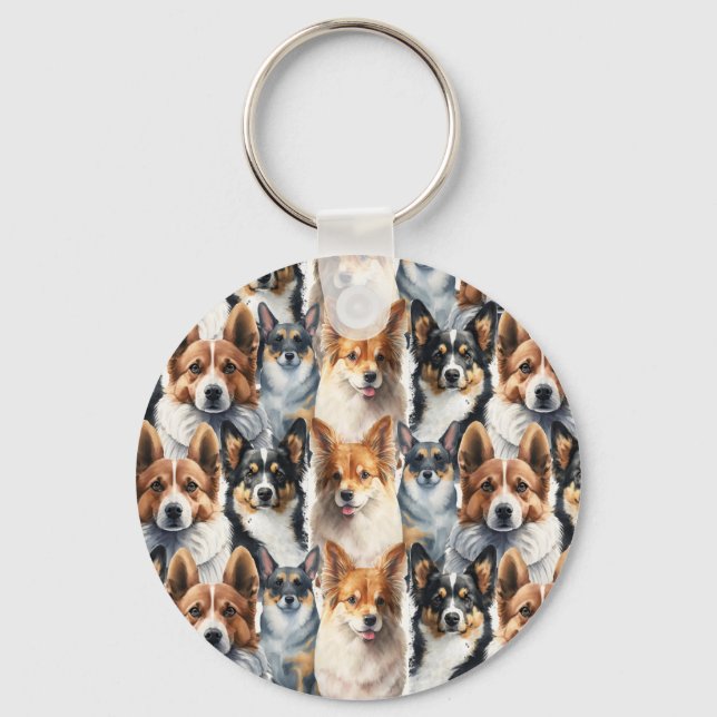 Cute Watercolor Corgi Dog Pattern                  Keychain (Front)