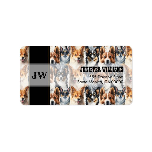 Cute Watercolor Corgi Dog Pattern                  Label (Front)