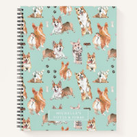 Cute Watercolor Corgi Dog Pattern Monogram Notebook