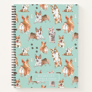 Cute Watercolor Corgi Dog Pattern Monogram Notebook