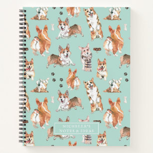 Cute Watercolor Corgi Dog Pattern Monogram Notebook