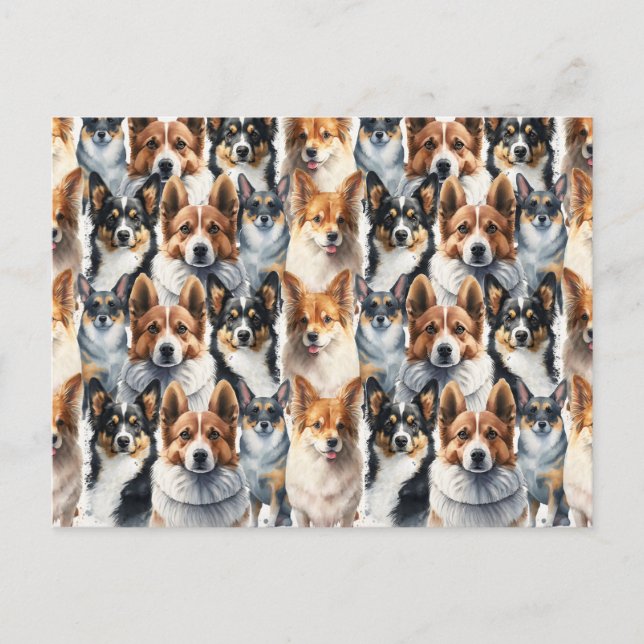 Cute Watercolor Corgi Dog Pattern                  Postcard (Front)